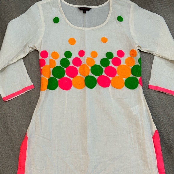 Shakumbhari Kurta Indian Women’s Beige w/Embroidered Circles -M - Picture 3 of 8